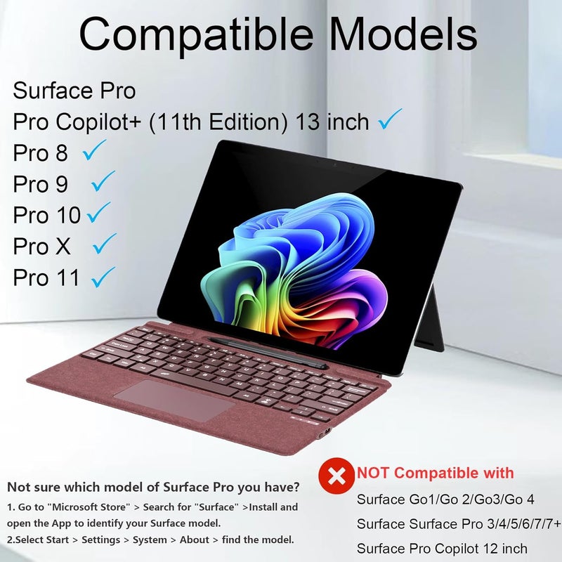 Zoof Type Cover for Microsoft Surface Pro 13 inch, Compatible with Surface Pro 13"(11th Edition) / Pro 11 / Pro 10 / Pro 9 / Pro 8 / Pro X, Portable Slim Bluetooch Keyboard with Touchpad, Pen Holder - Image 2